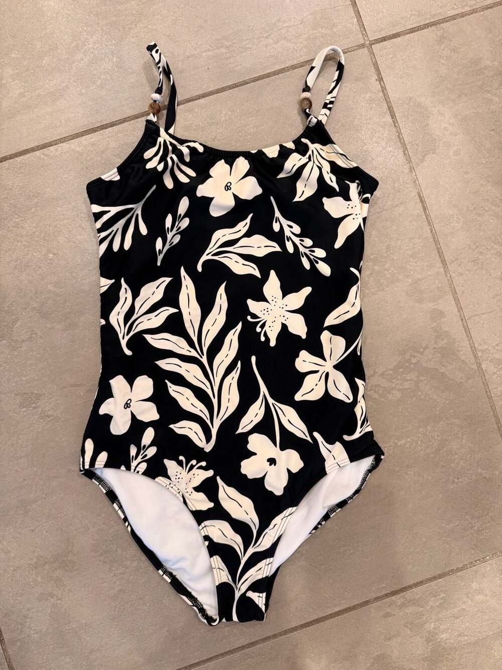 Abercrombie Kids Girls Floral Print One-Piece Swimsuit with Beaded Straps, Size